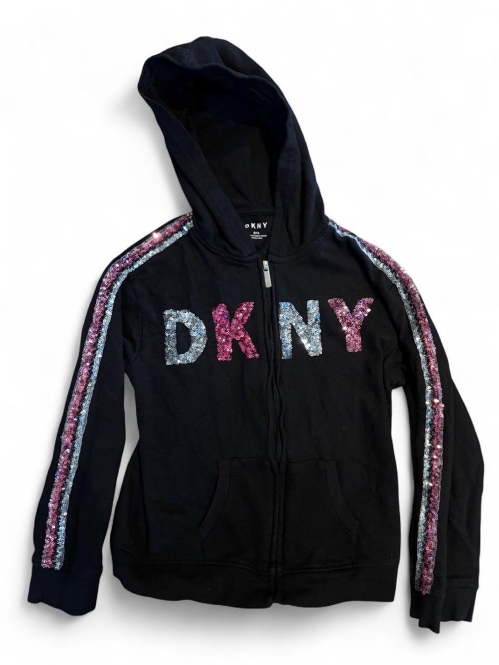 DKNY Girls' 8/10 Black Sequin Full Zip Hoodie